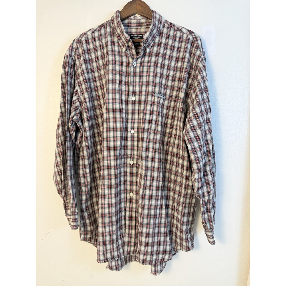 Ralph Lauren Jeans Co Plaid Button Up Shirt Men's L Cotton Long Sleeve Classic